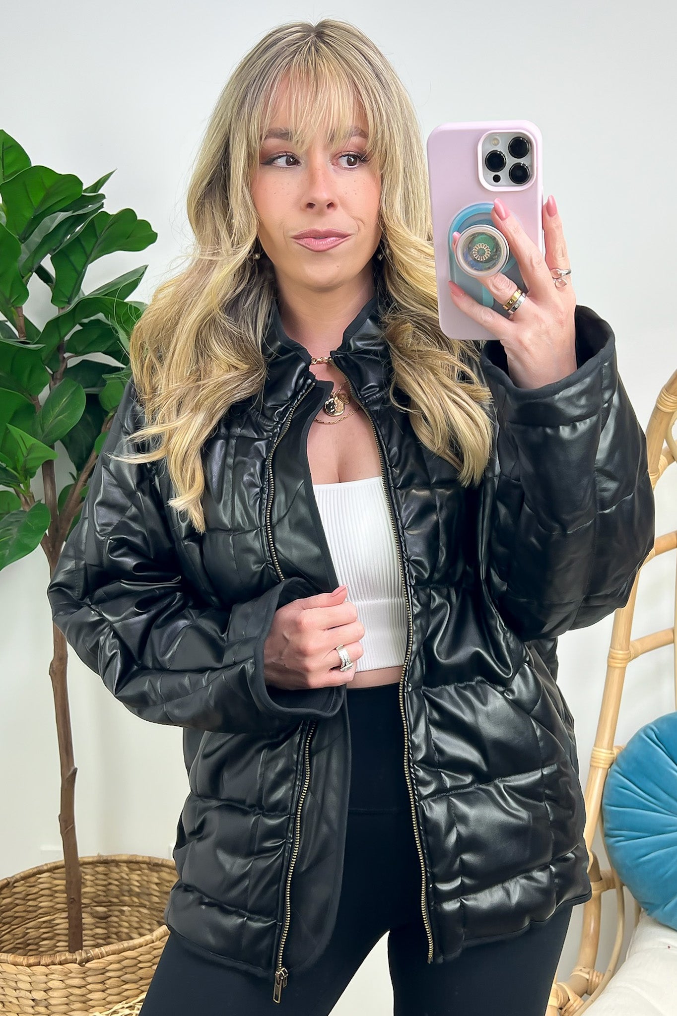  Winter's Edge Faux Leather Puffer Jacket - Madison and Mallory