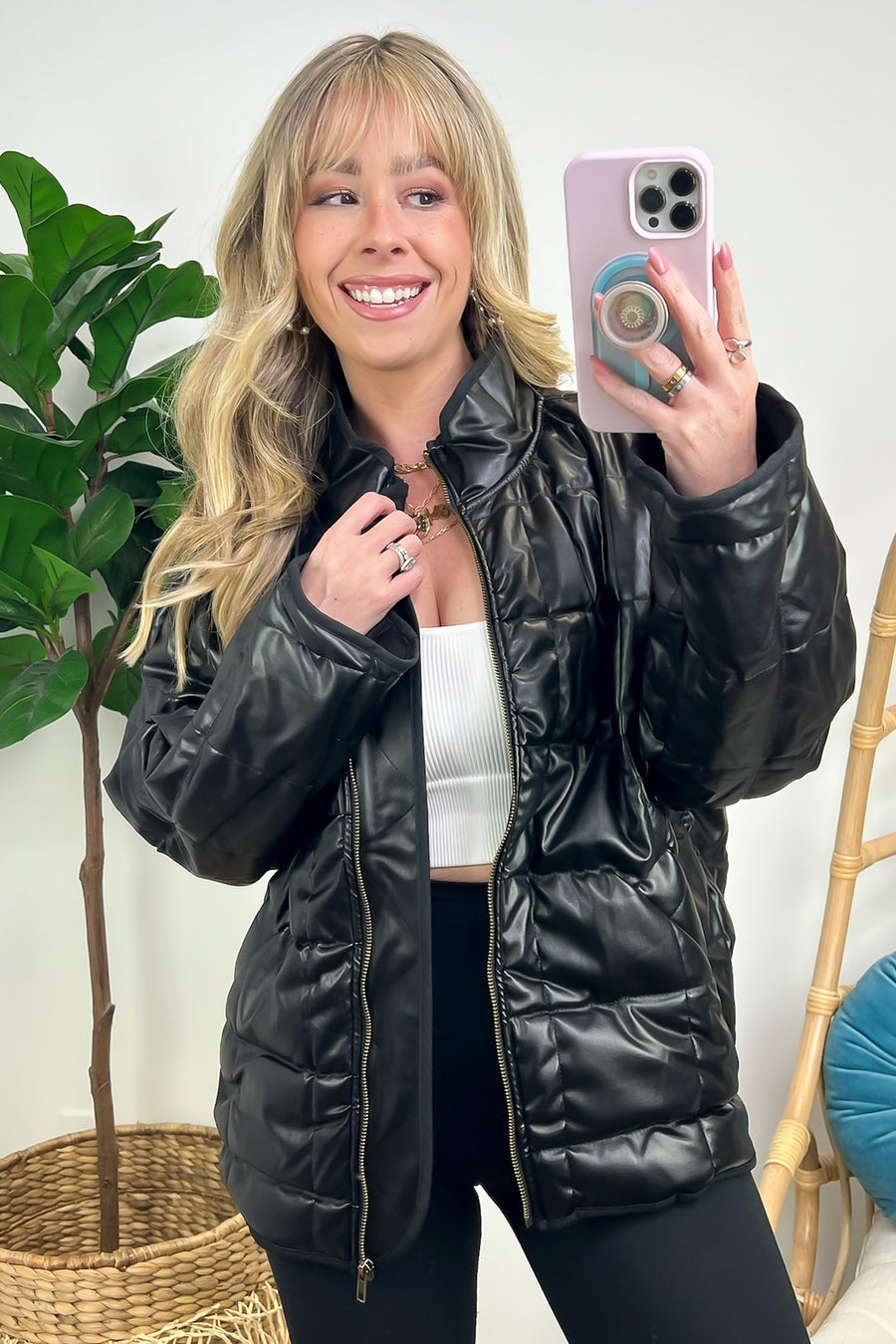 Black / S Winter's Edge Faux Leather Puffer Jacket - Madison and Mallory