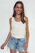 SM / Ivory Woven Ease Crochet Knit Sleeveless Top - FINAL SALE - Madison and Mallory
