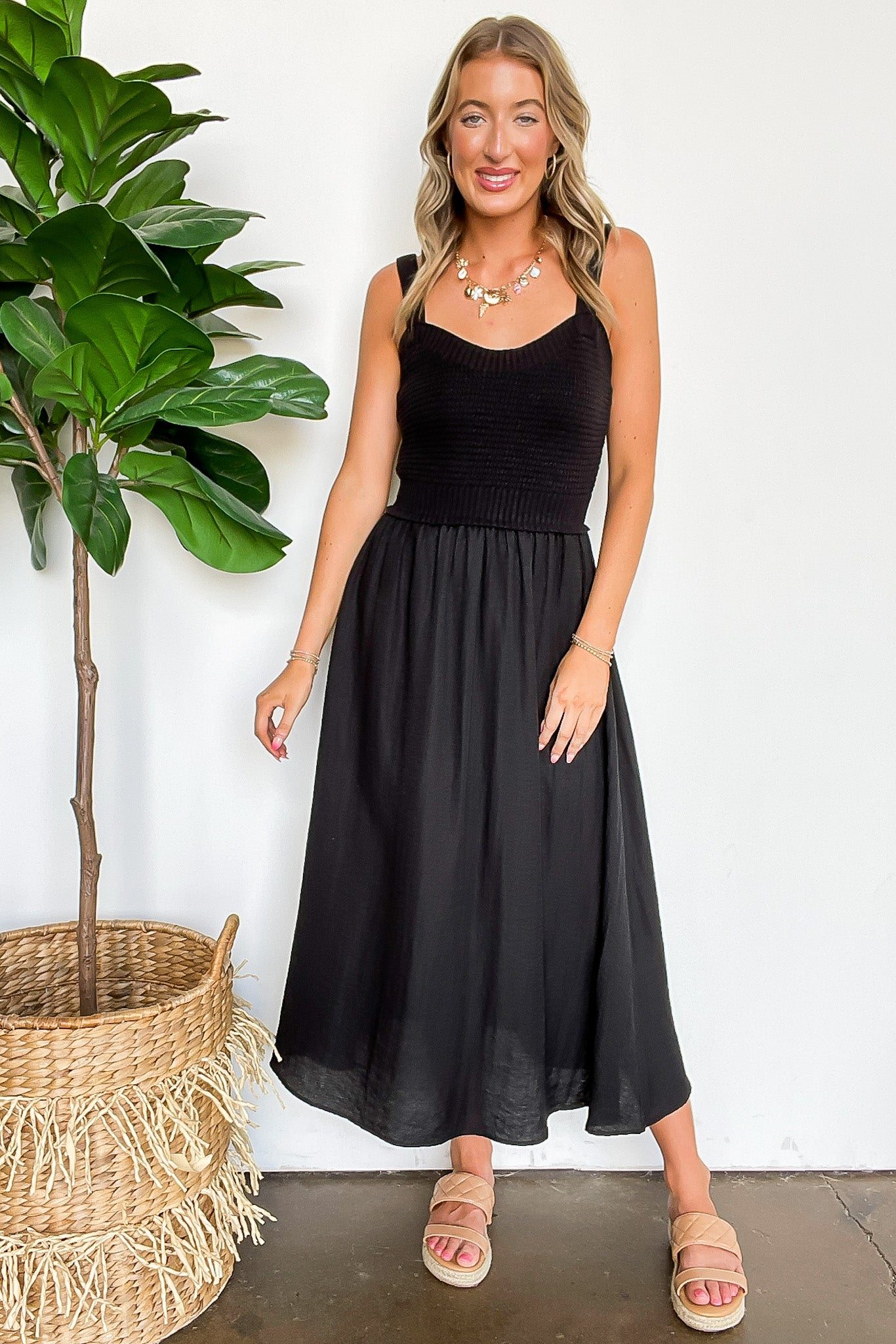 Black / S Woven Whisper Sweater Knit Top Midi Dress - FINAL SALE - Madison and Mallory