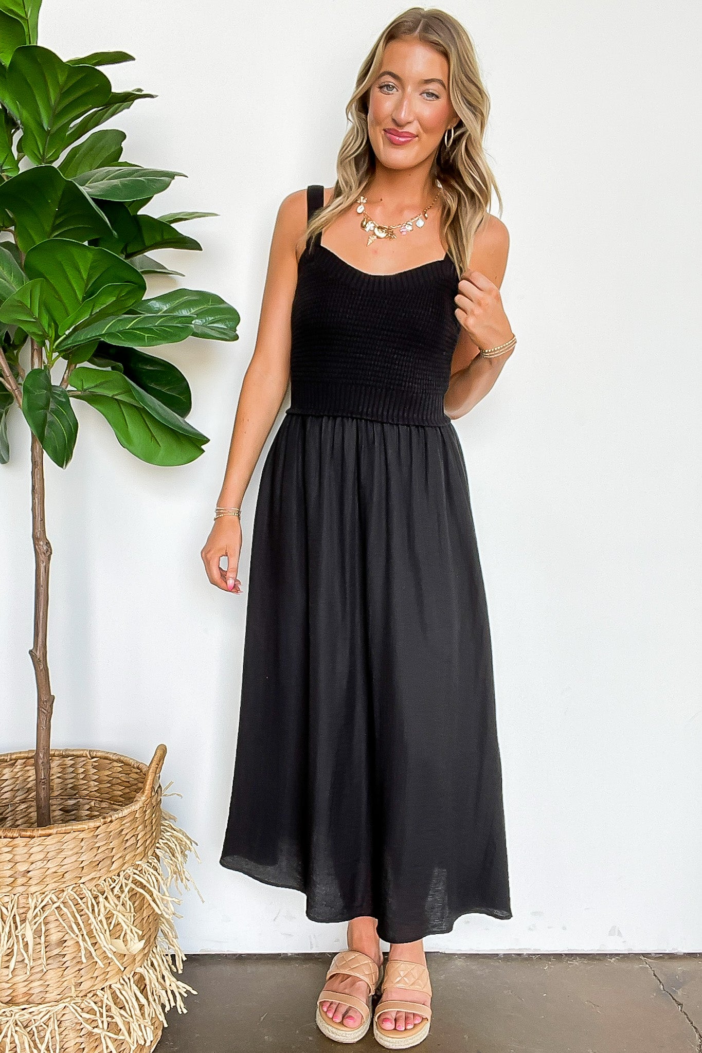 Woven Whisper Sweater Knit Top Midi Dress