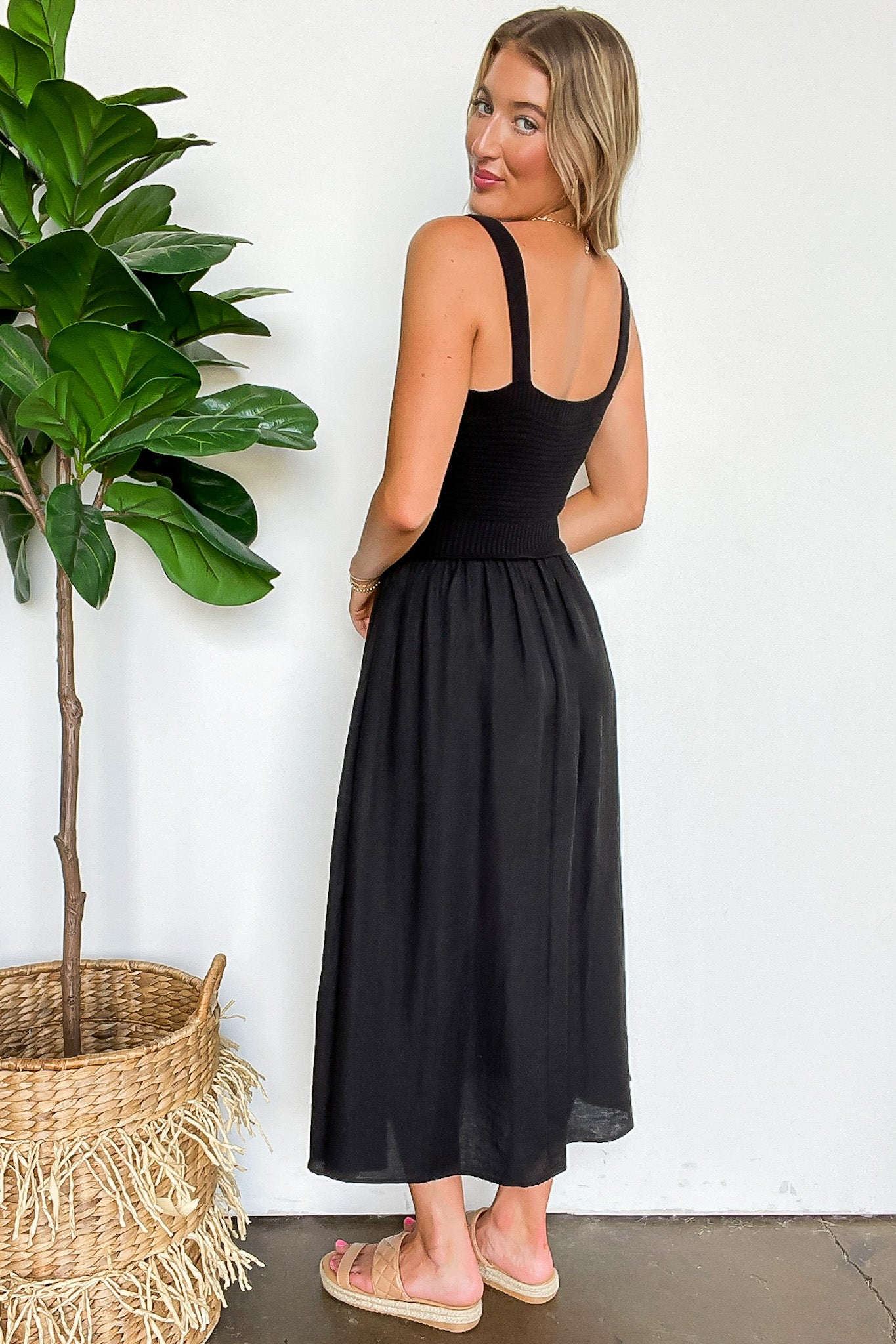 Woven Whisper Sweater Knit Top Midi Dress