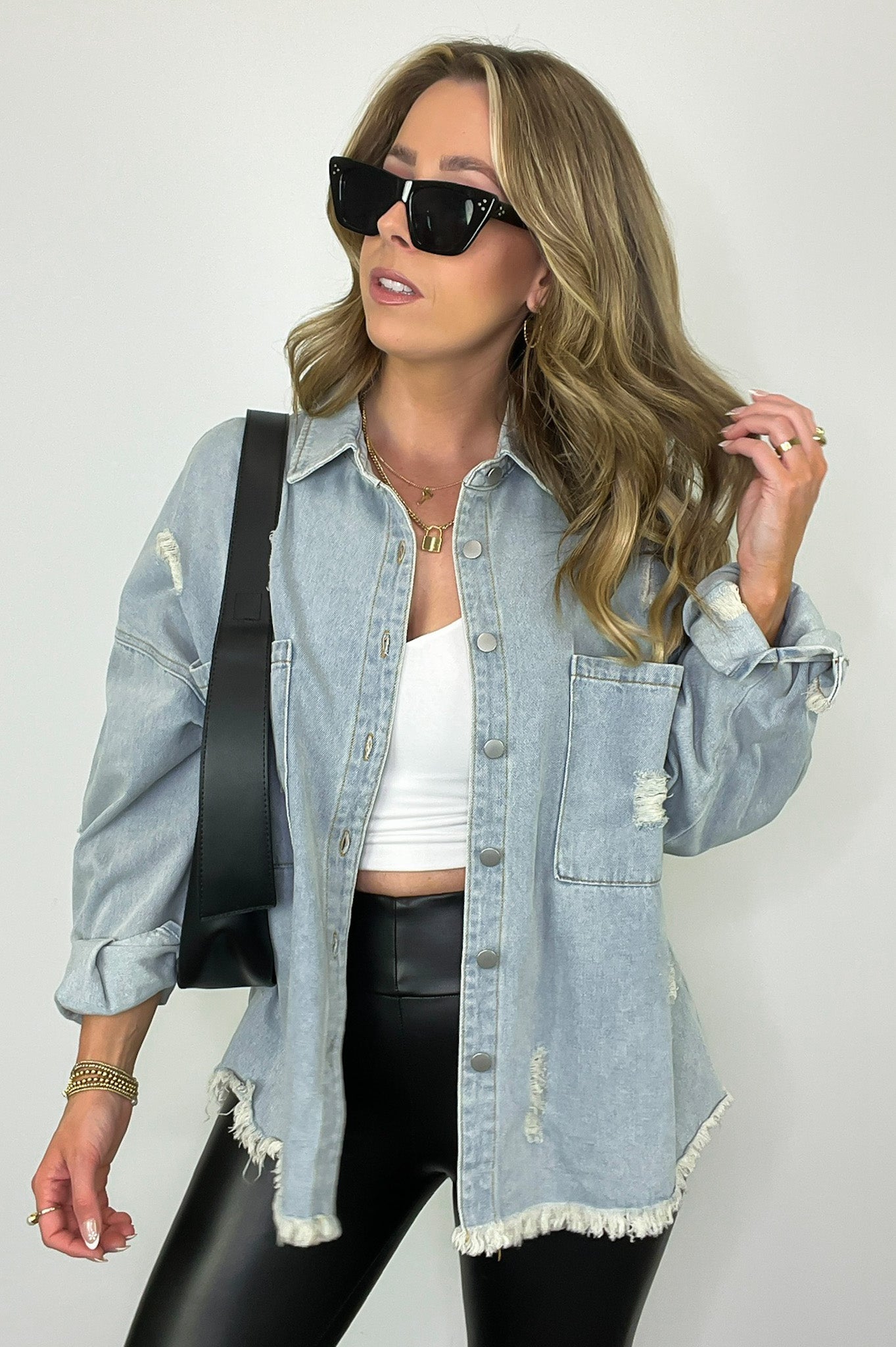 Denim / S Wynn Oversized Distressed Denim Jacket - Madison and Mallory