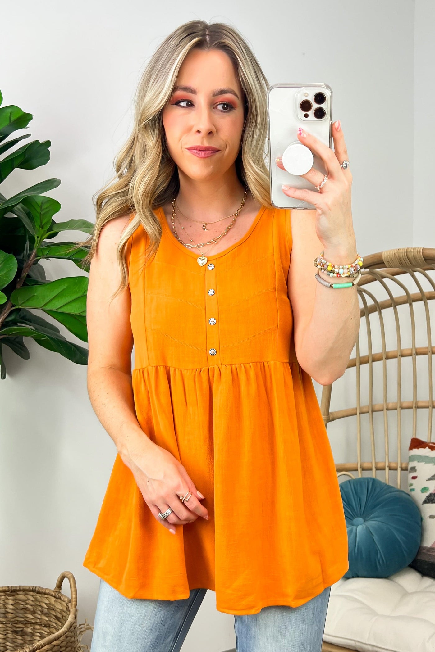  You First Button Detail Peplum Tank Top - FINAL SALE - Madison and Mallory