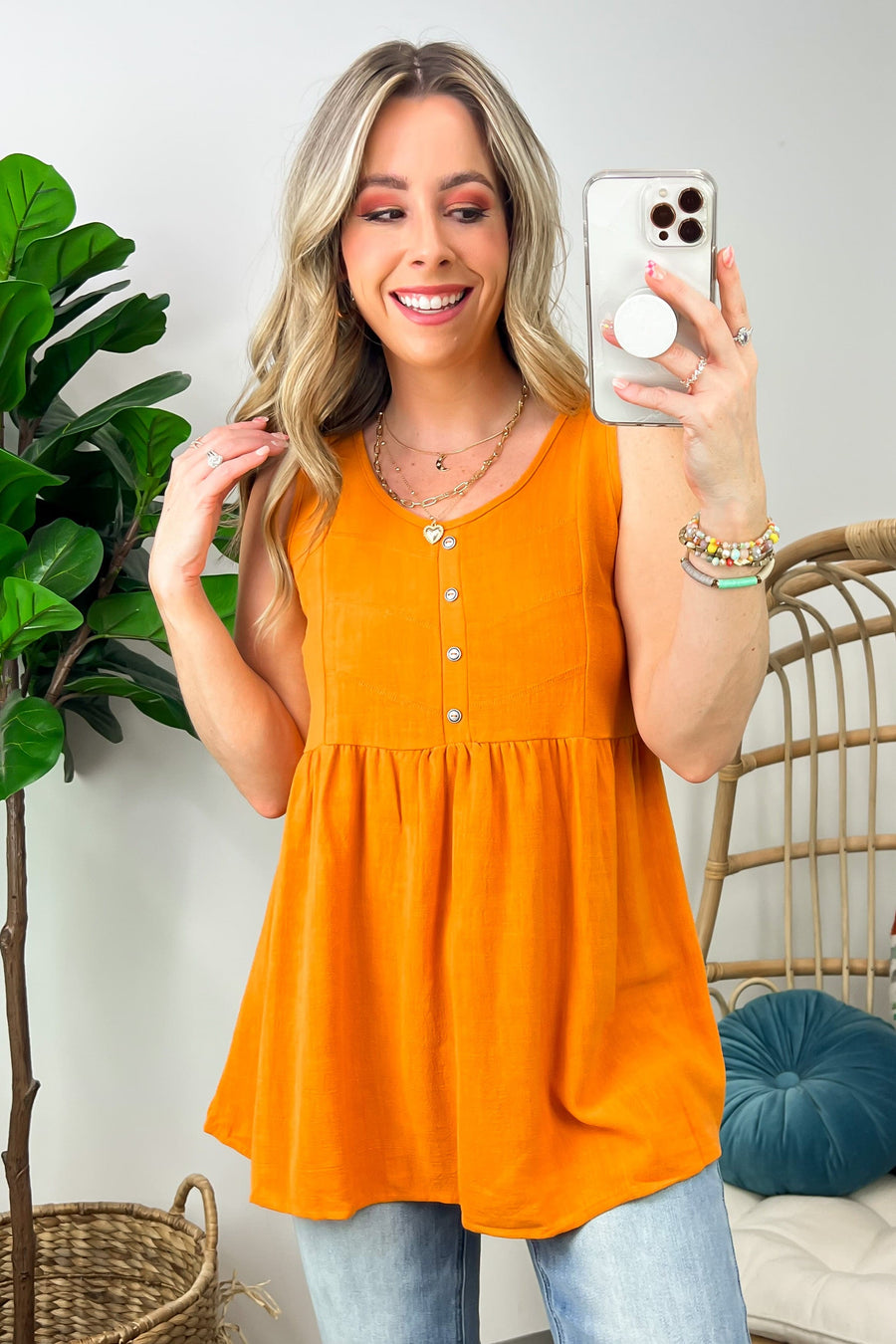 Rust / S You First Button Detail Peplum Tank Top - FINAL SALE - Madison and Mallory