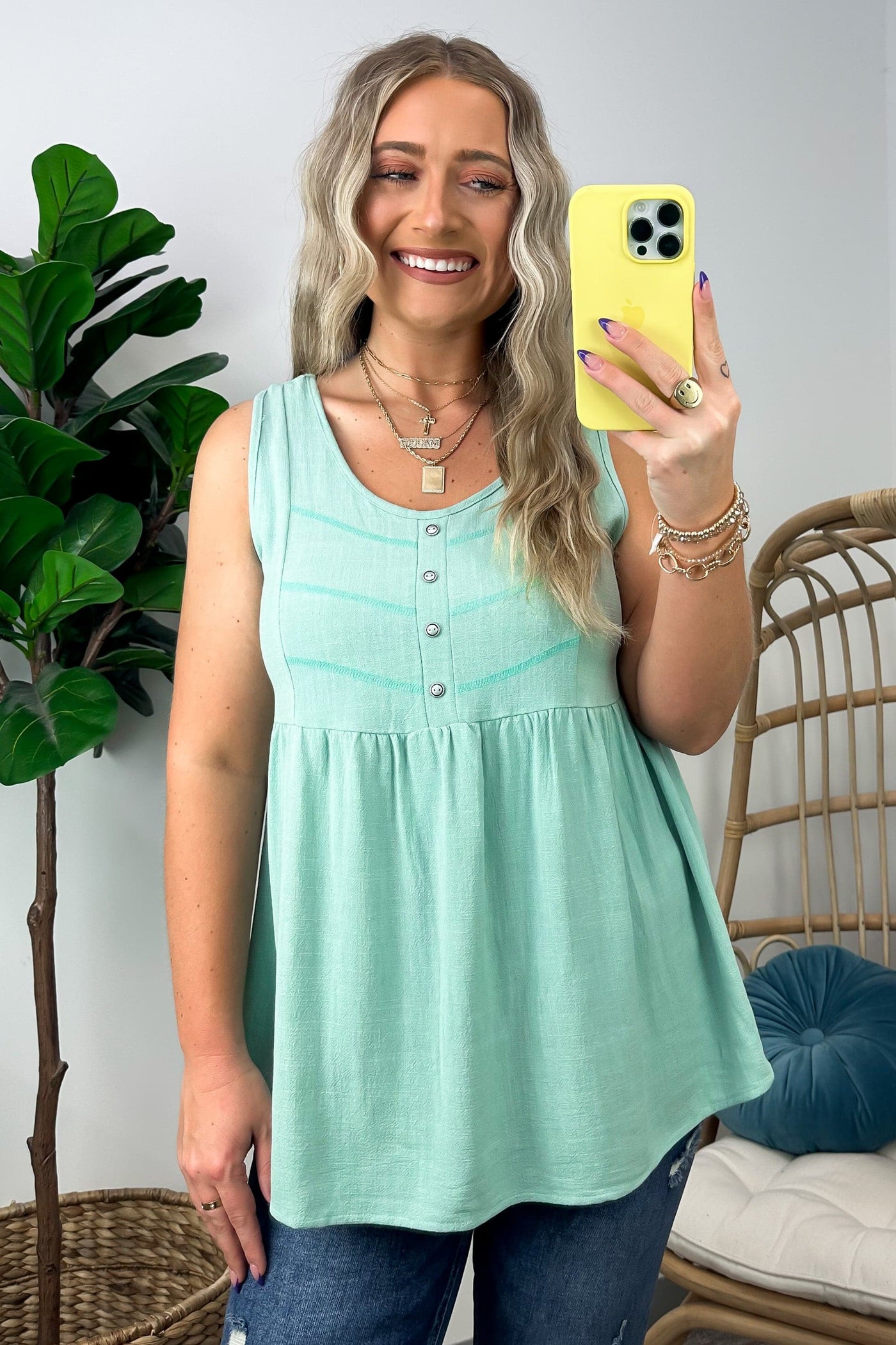 Light Green / S You First Button Detail Peplum Tank Top - FINAL SALE - Madison and Mallory