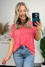 Viva Magenta / SM Zandrah Ribbed Raglan Knit Top - BACK IN STOCK - Madison and Mallory
