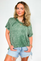 Dark Green / SM Zandrah Ribbed Raglan Knit Top - Madison and Mallory