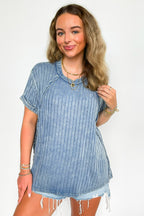 Dusty Blue / SM Zandrah Ribbed Raglan Knit Top - Madison and Mallory