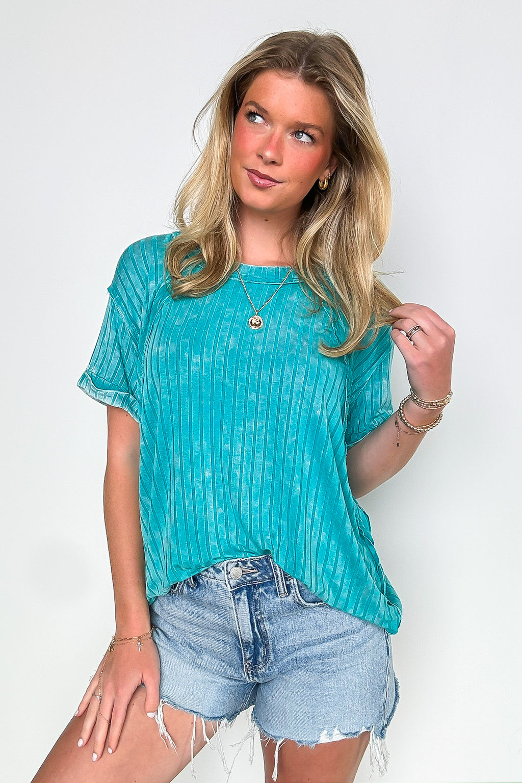 Light Teal / SM Zandrah Ribbed Raglan Knit Top - Madison and Mallory