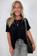 Black / SM Zen Zone Oversized Semi-Sheer Knit Pocket Top - Madison and Mallory
