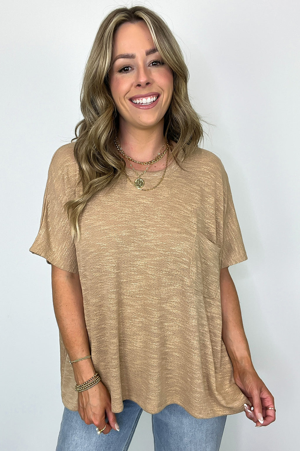 Dark Brush / SM Zen Zone Oversized Semi-Sheer Knit Pocket Top - Madison and Mallory