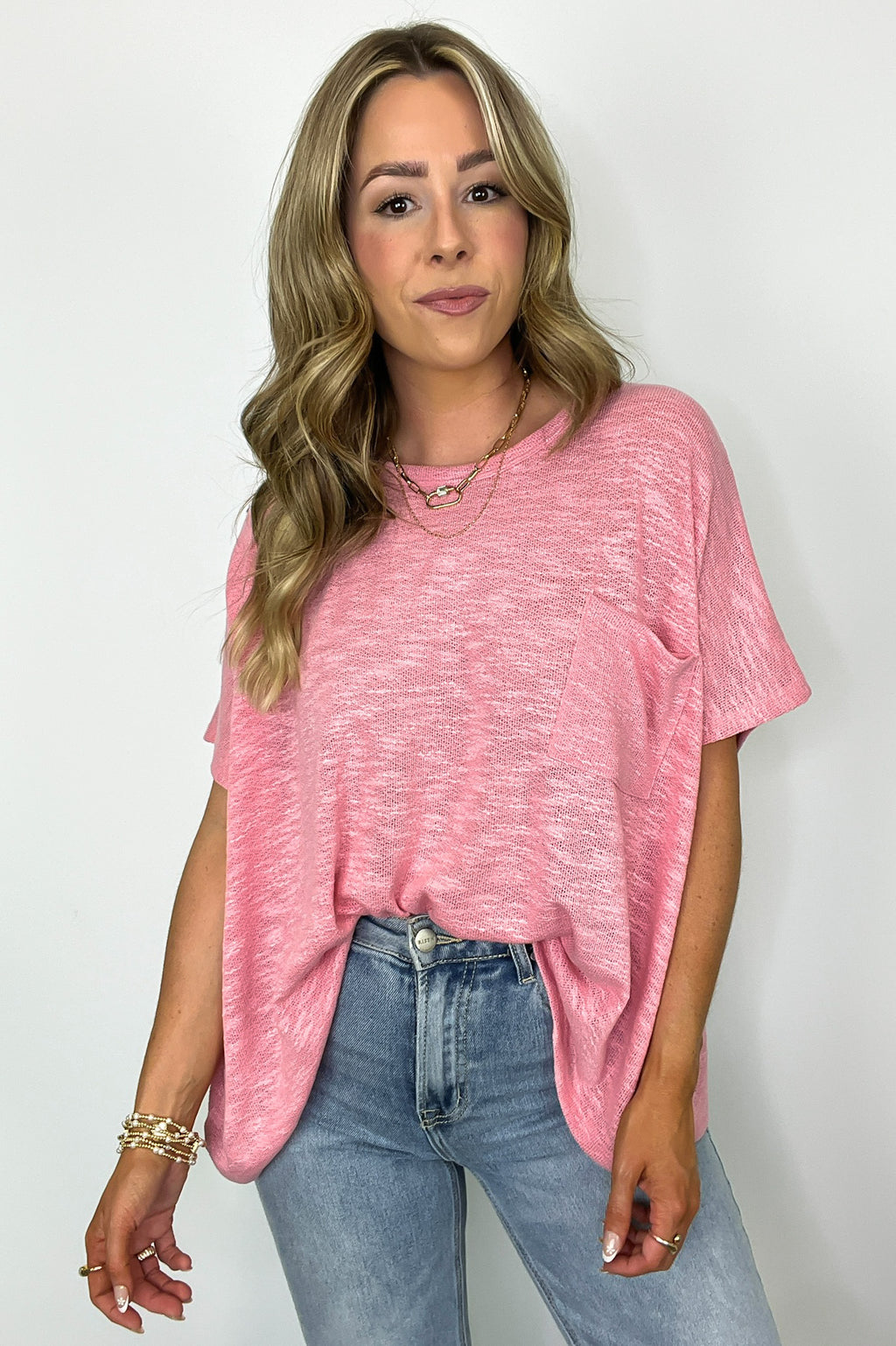Dark Pink / SM Zen Zone Oversized Semi-Sheer Knit Pocket Top - Madison and Mallory