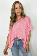 Dark Pink / SM Zen Zone Oversized Semi-Sheer Knit Pocket Top - Madison and Mallory