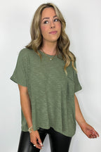 Light Olive / SM Zen Zone Oversized Semi-Sheer Knit Pocket Top - Madison and Mallory
