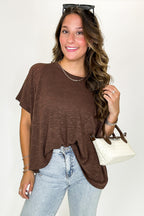 Brown / SM Zen Zone Oversized Semi-Sheer Knit Pocket Top - Madison and Mallory