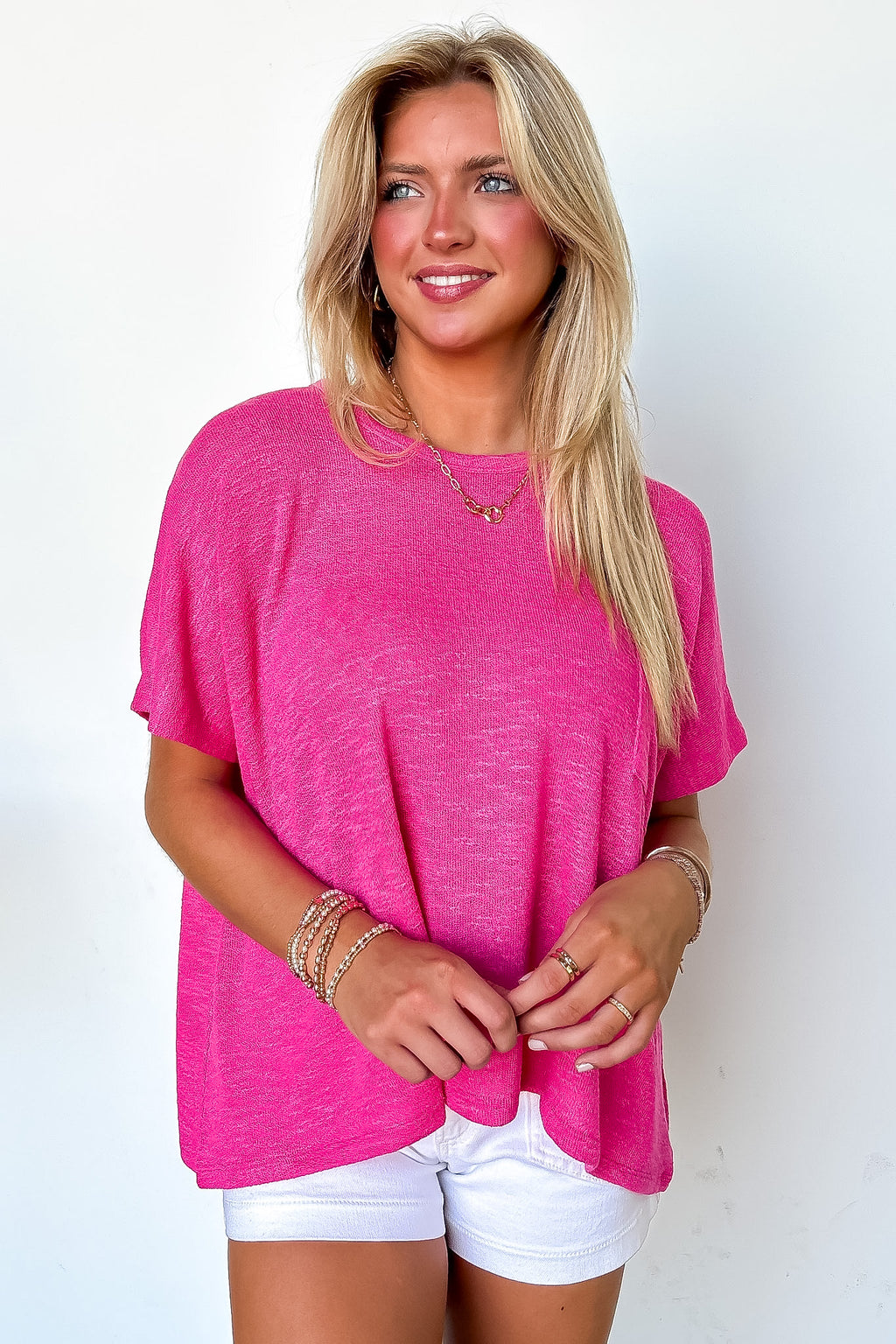 Fuchsia / SM Zen Zone Oversized Semi-Sheer Knit Pocket Top - Madison and Mallory