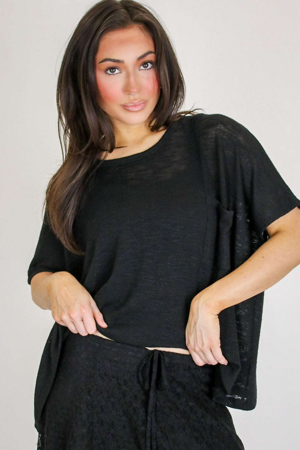 Zen Zone Oversized Semi-Sheer Knit Pocket Top