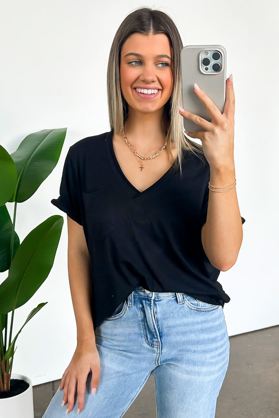  Zoie V-Neck Relaxed Pocket Tee - Madison and Mallory