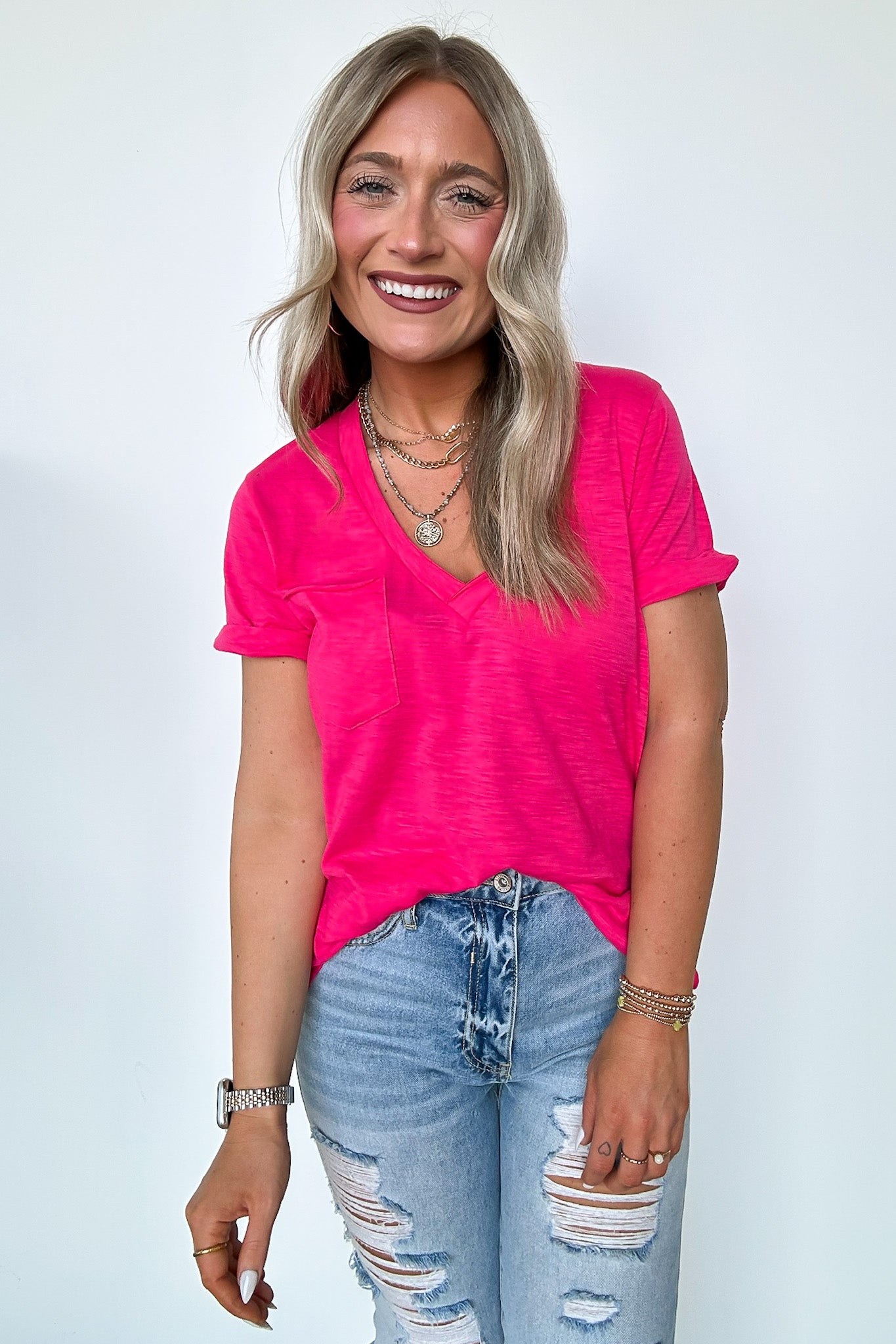  Zoie V-Neck Relaxed Pocket Tee - Madison and Mallory