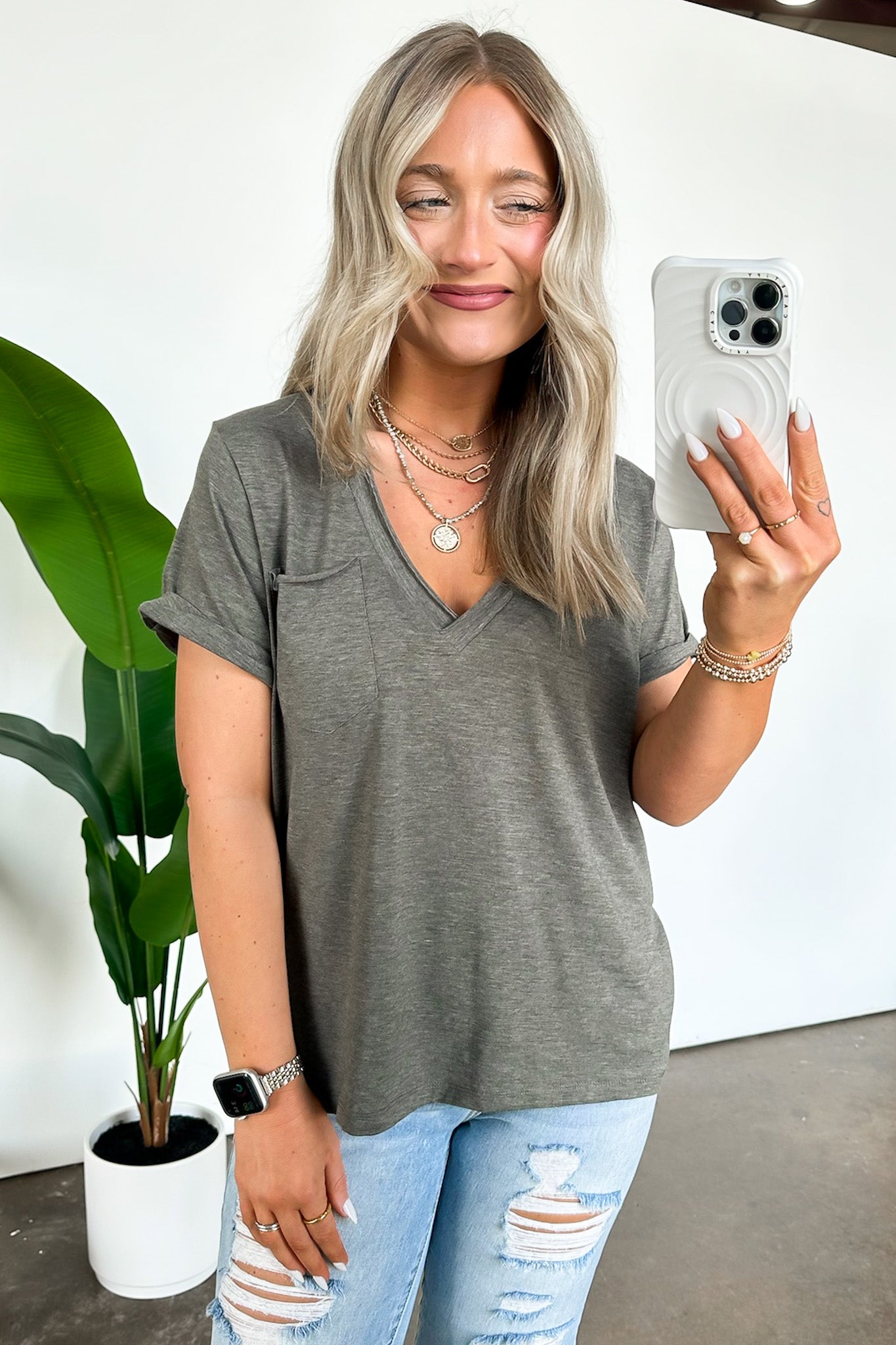 Heather Charcoal / S Zoie V-Neck Relaxed Pocket Tee - Madison and Mallory