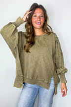 August Glow Acid Wash Pullover - BACK IN STOCK - Madison and Mallory
