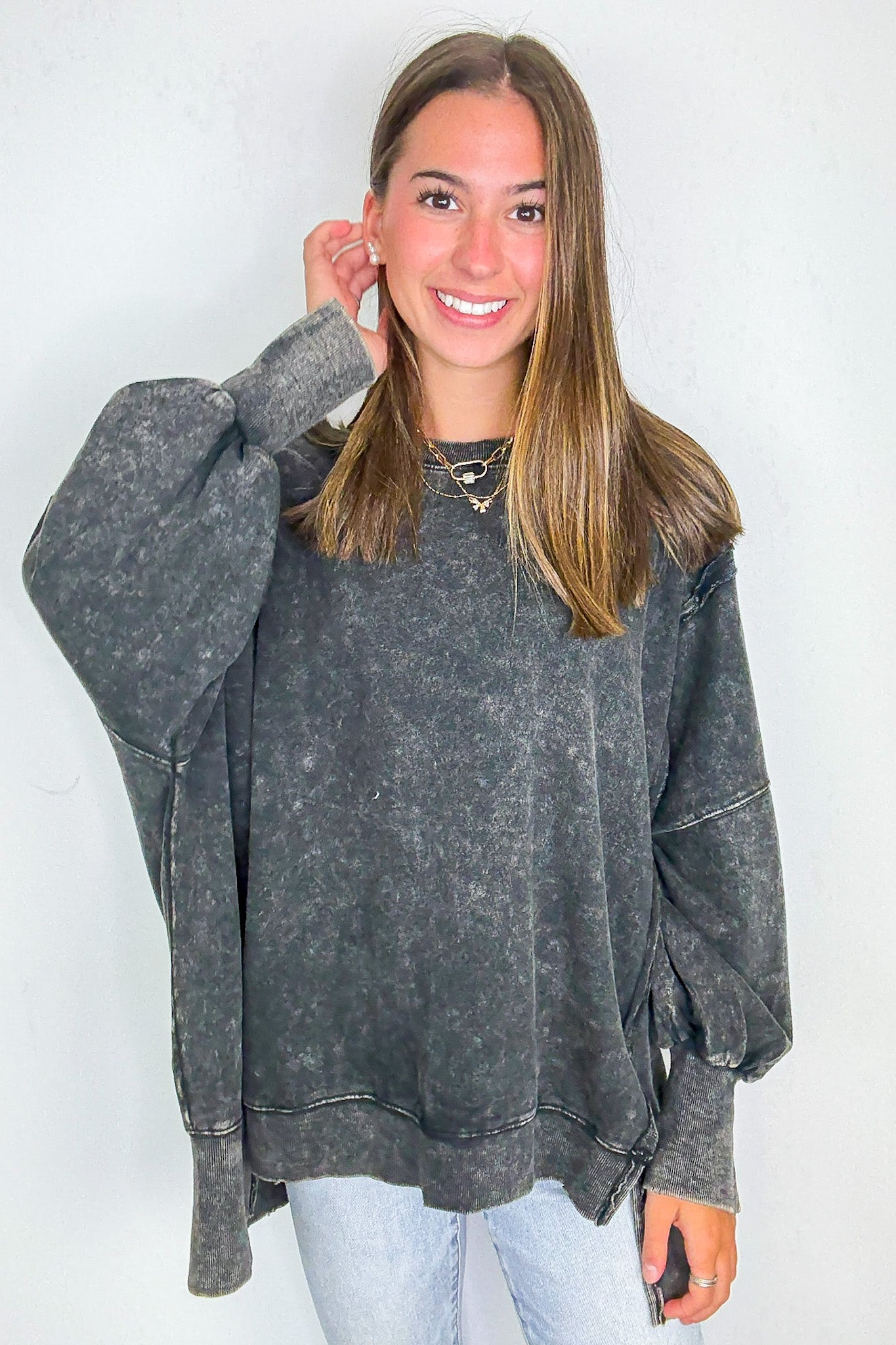 Ash Black / SM August Glow Acid Wash Pullover - BACK IN STOCK - Madison and Mallory