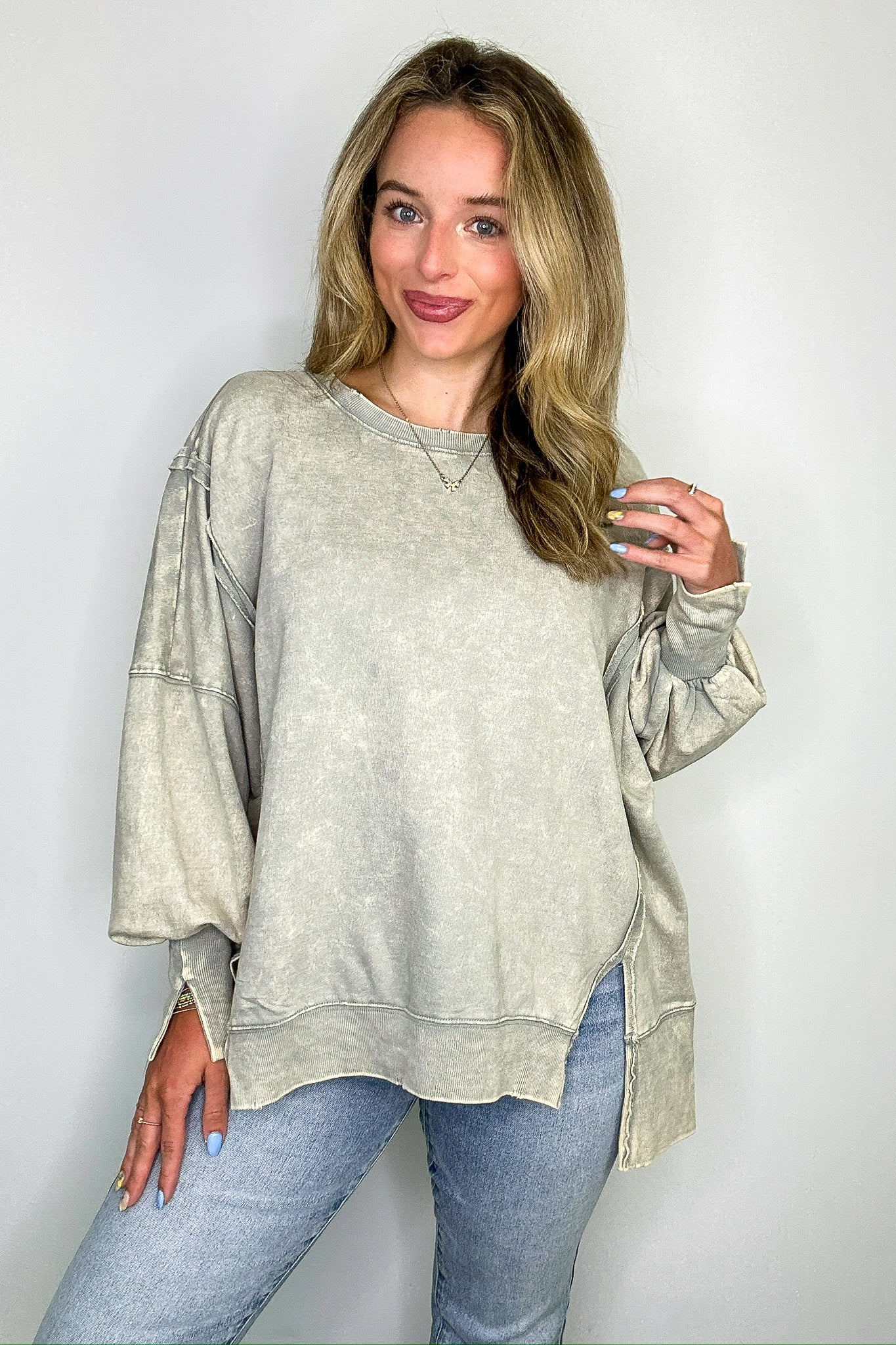 Sleet / SM August Glow Acid Wash Pullover - BACK IN STOCK - Madison and Mallory