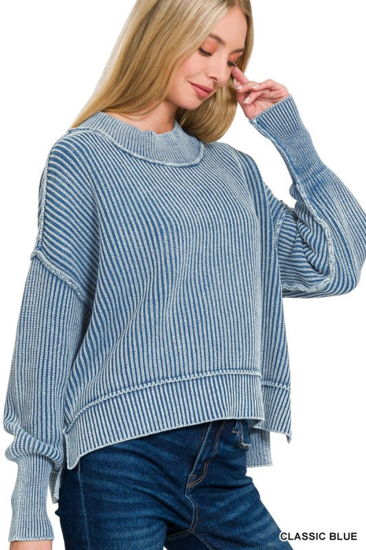 Tara Washed Side Slit Knit Sweater - BACK IN STOCK