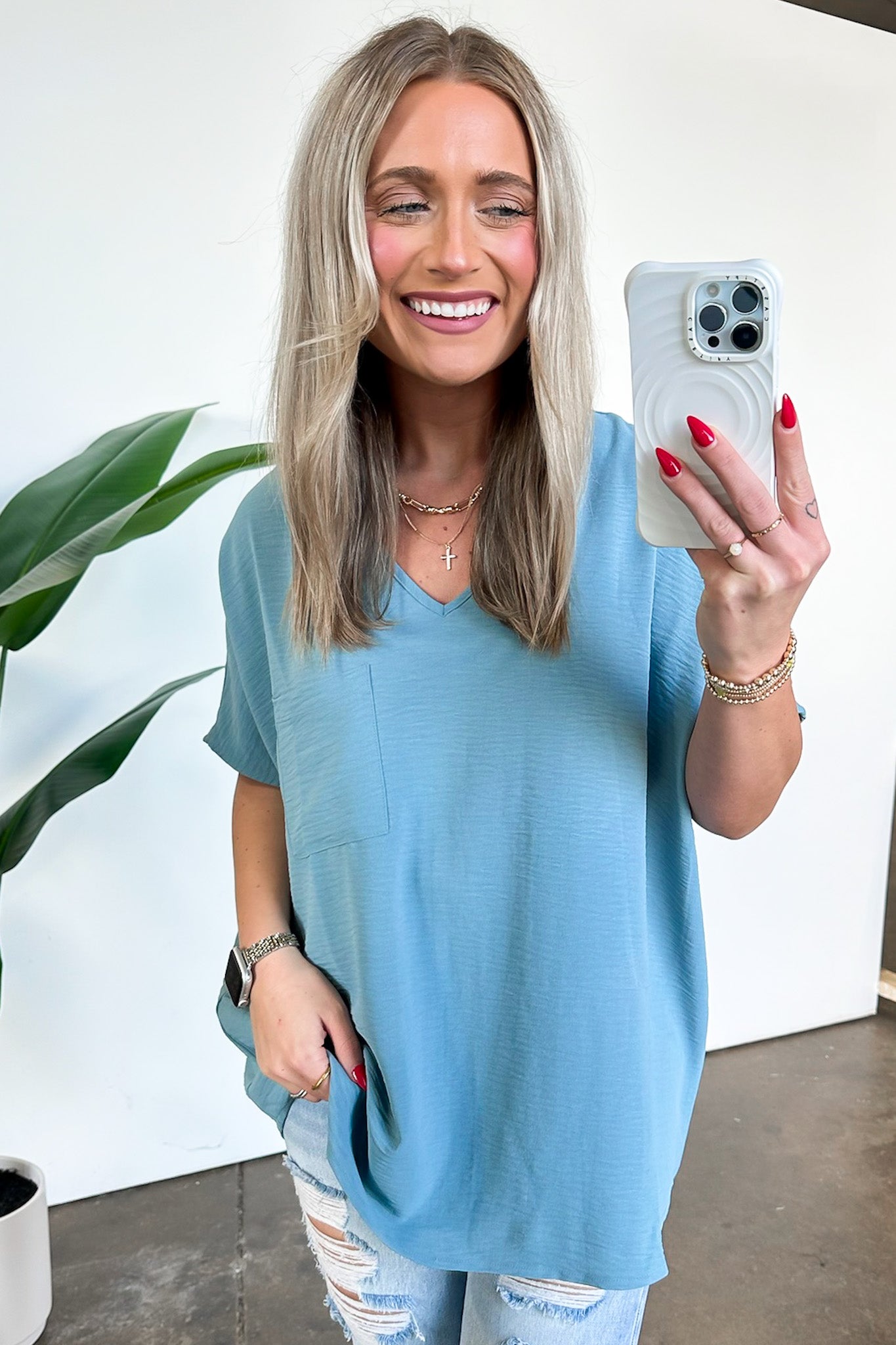 Blue Gray / S Have it Here V-Neck Pocket Top | BACK IN STOCK + NEW COLORS - Madison and Mallory