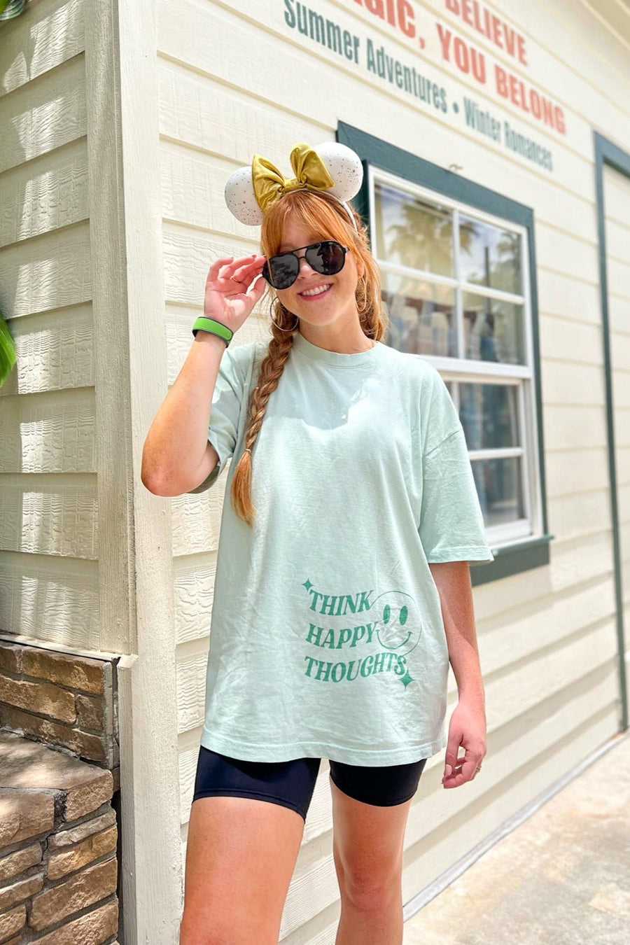  Think Happy Thoughts Oversized Graphic Tee - Madison and Mallory