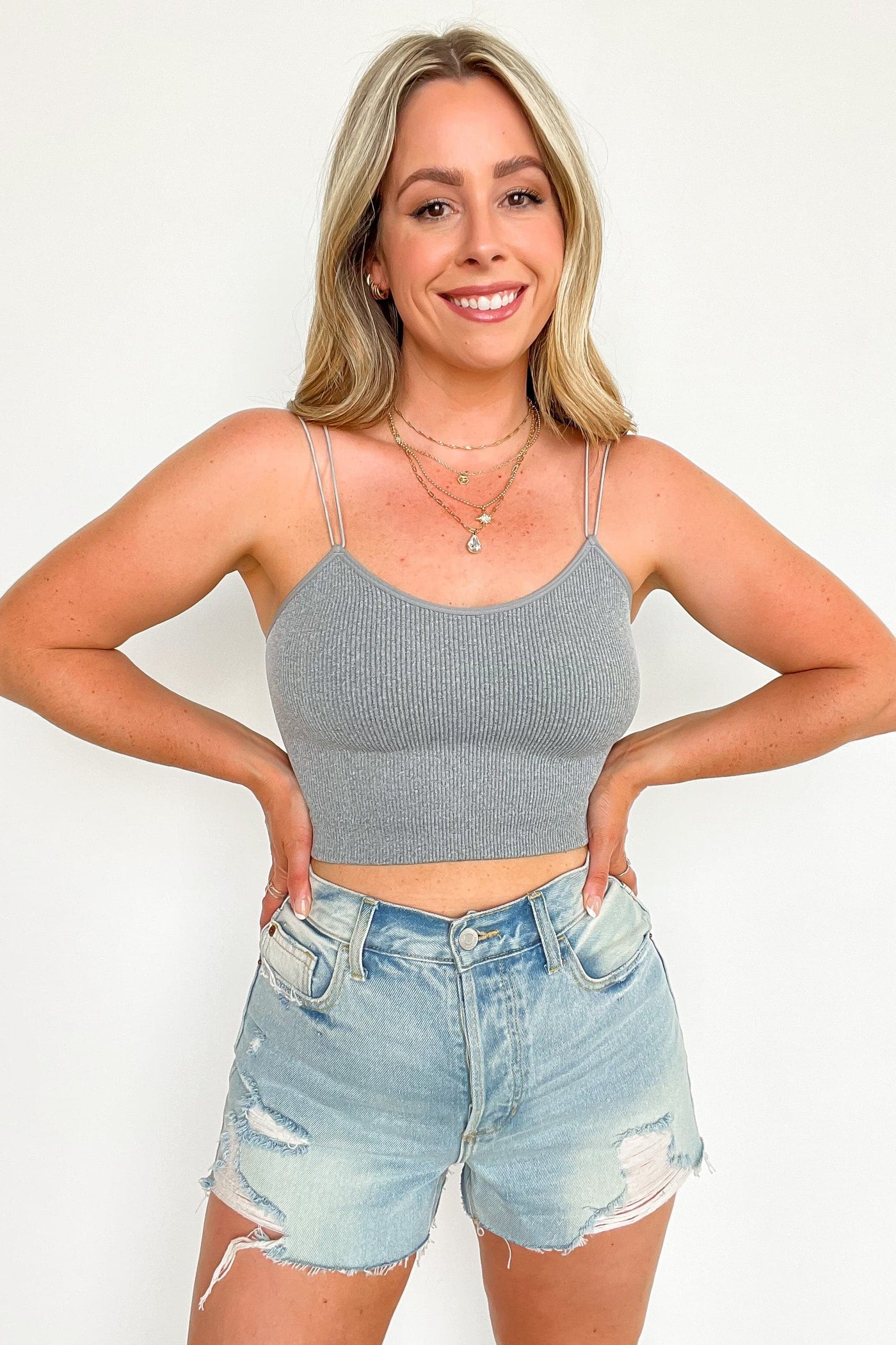 Heather Gray / SM Ceci Ribbed Double Strap Bra Top - BACK IN STOCK - Madison and Mallory