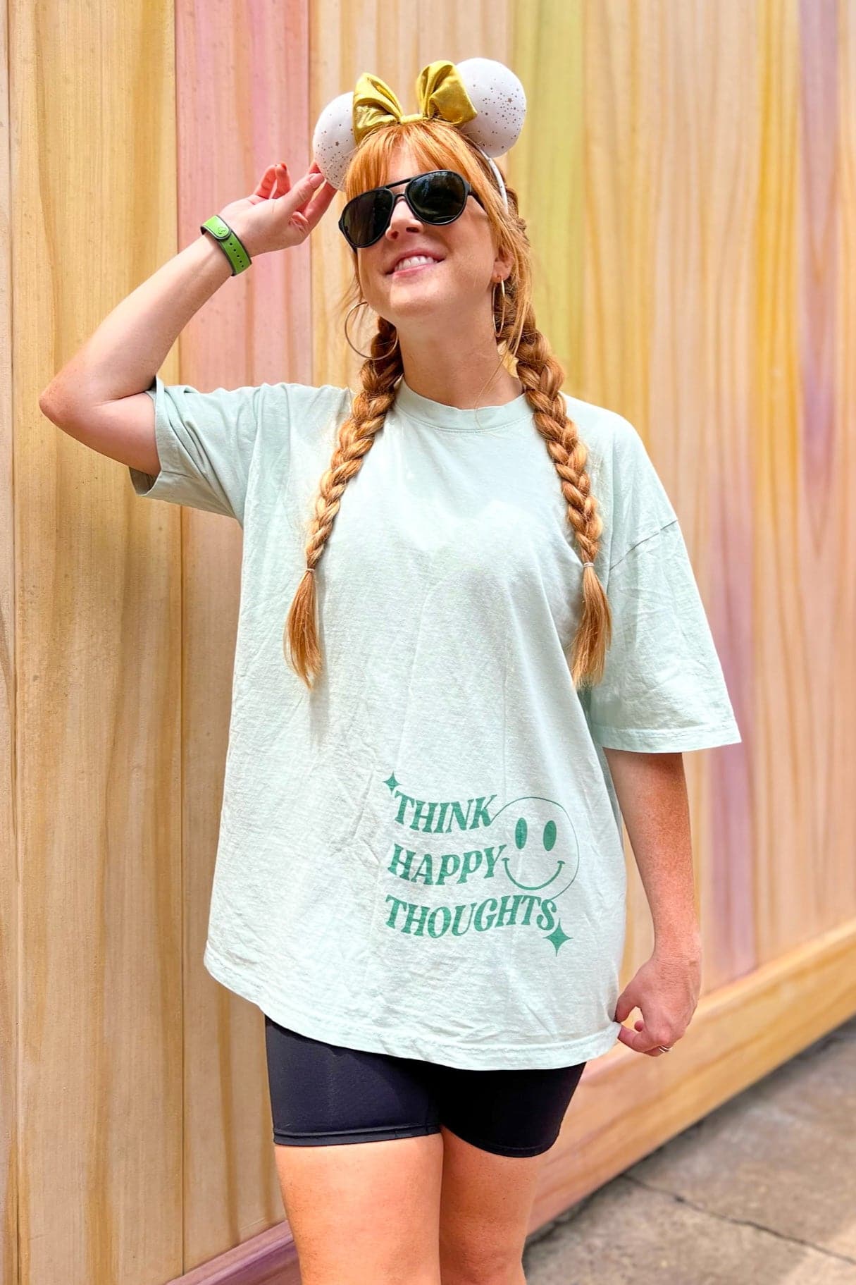 SM / Seafoam Think Happy Thoughts Oversized Graphic Tee - Madison and Mallory