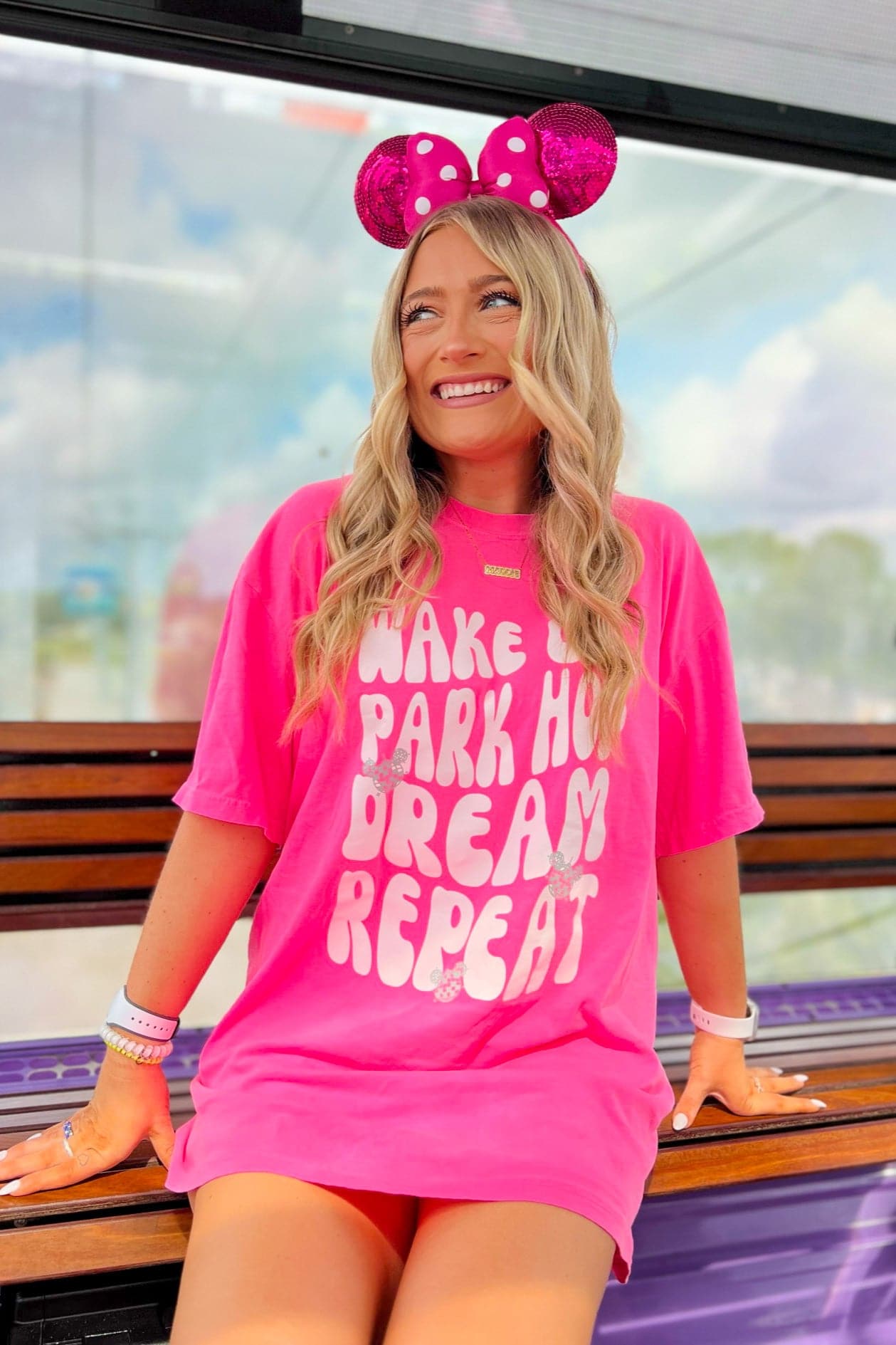 Neon Pink / SM Wake Up. Park Hop. Dream. Repeat Retro Graphic Tee - BACK IN STOCK - Madison and Mallory