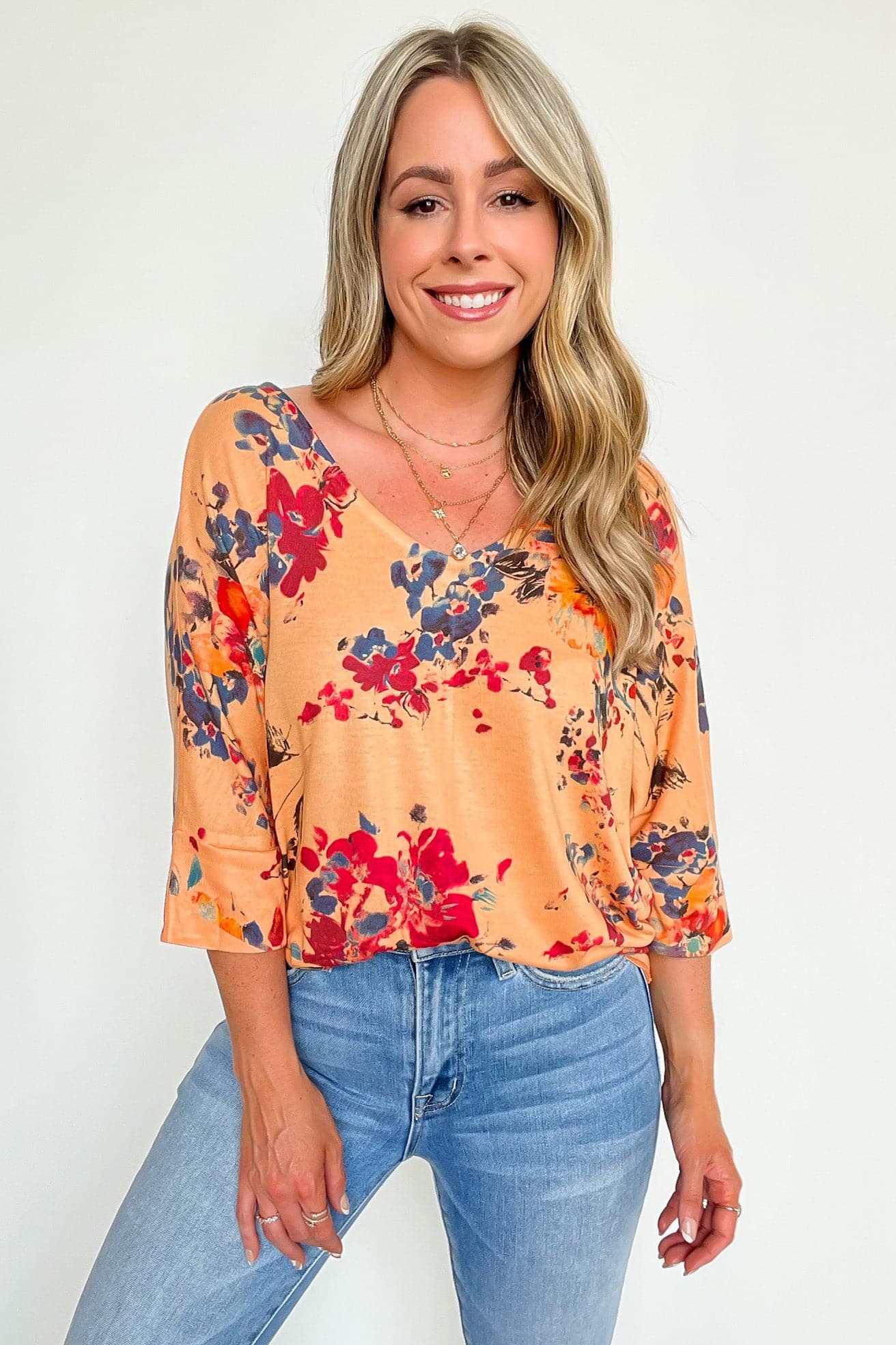 S / Dark Peach Alluring Expression Criss Cross Back Floral Top - FINAL SALE - Madison and Mallory