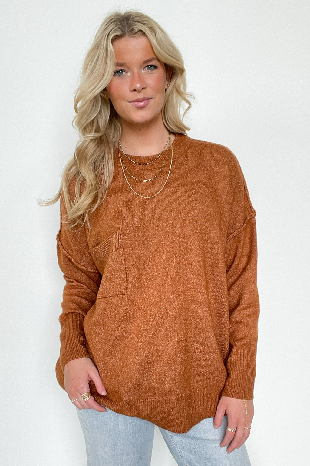 Heather Almond / SM Soft Horizon High Low Hem Pocket Sweater - Madison and Mallory