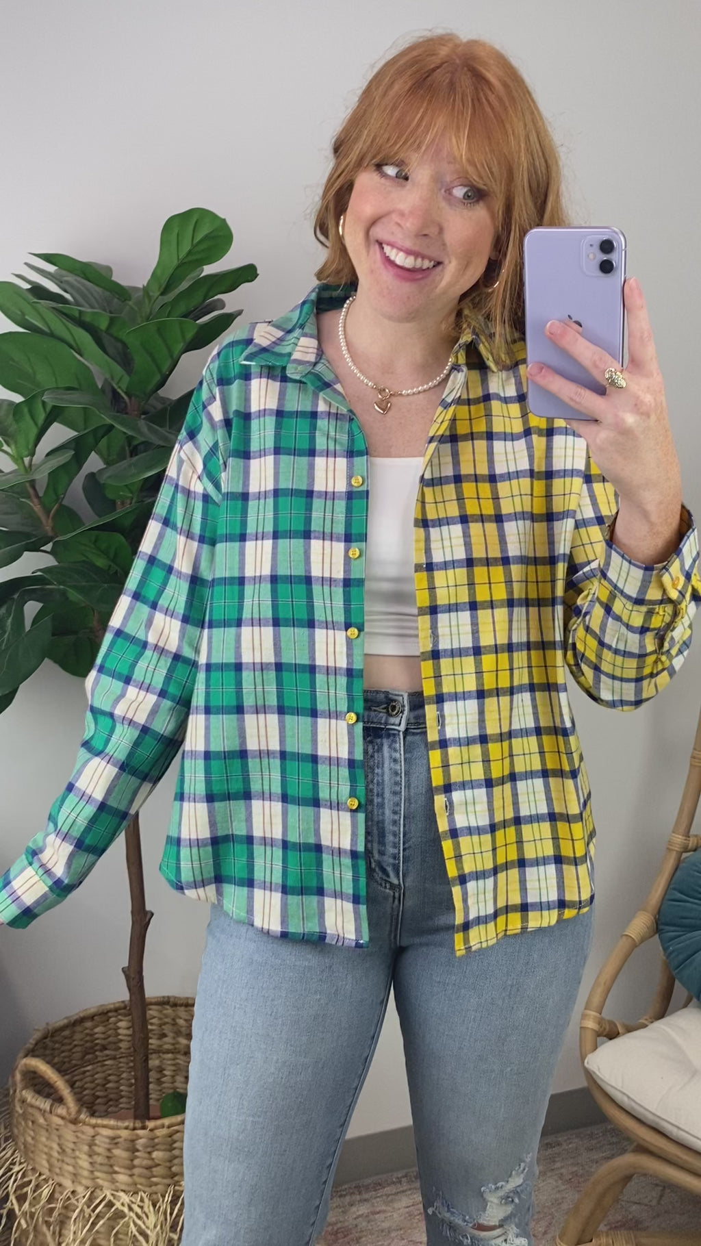 Fionnah Plaid Contrst Button Down Top - FINAL SALE - Madison and Mallory