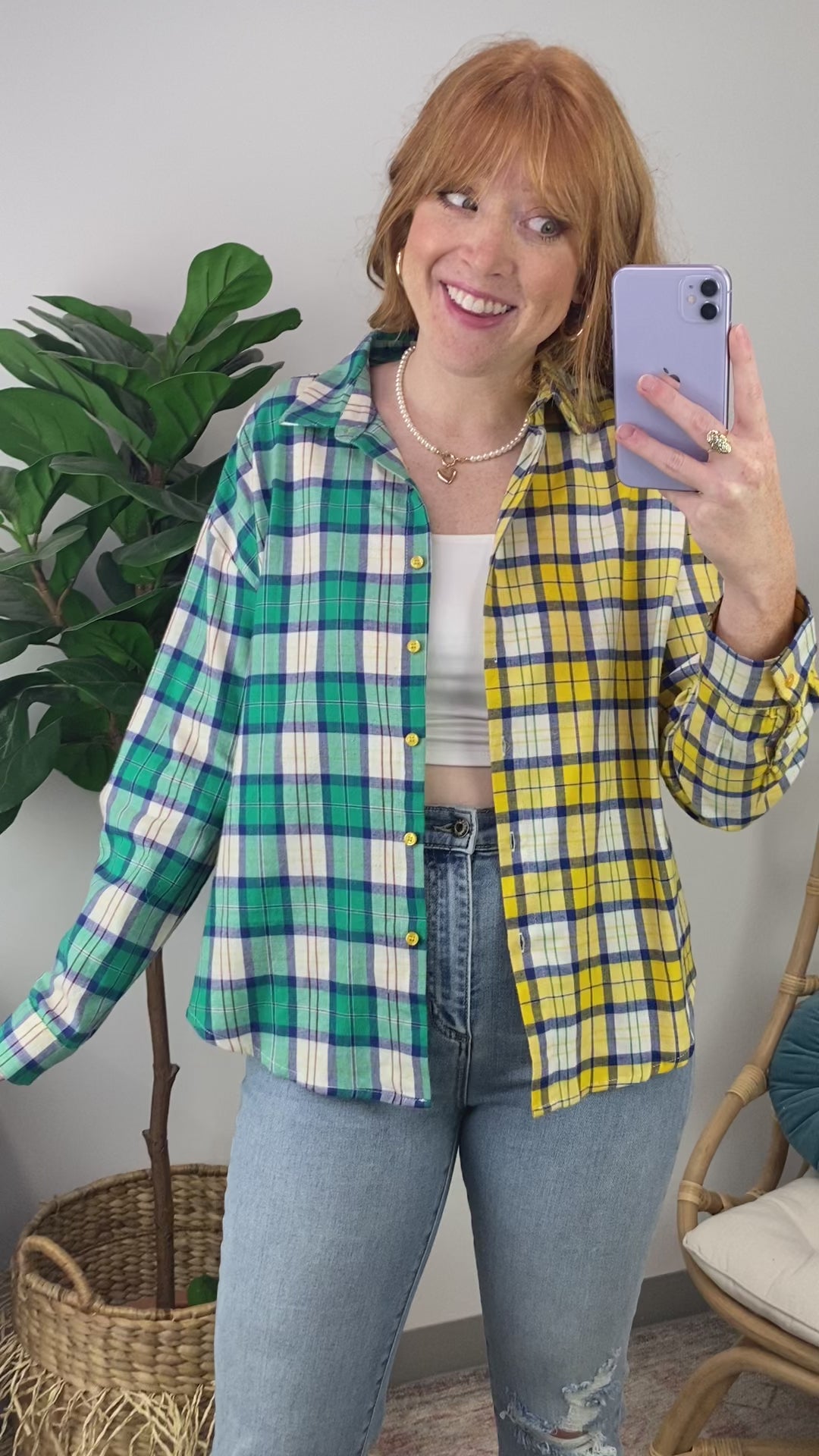 Fionnah Plaid Contrst Button Down Top - FINAL SALE - Madison and Mallory