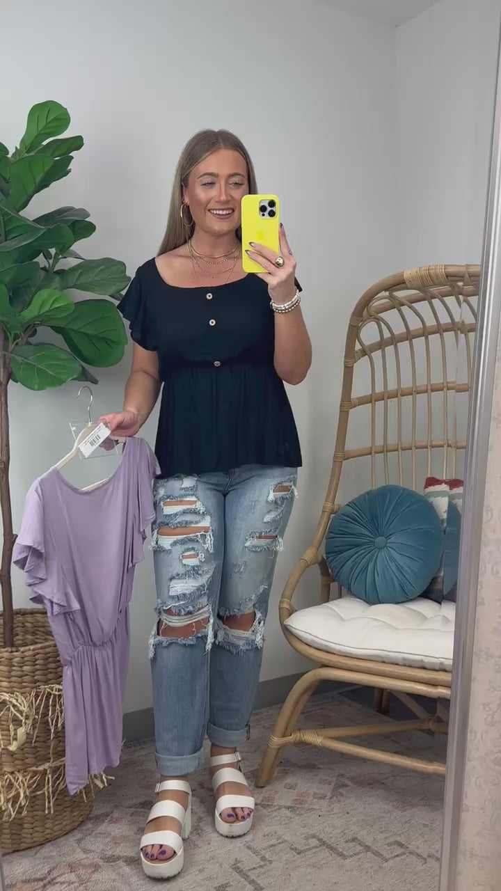 Wendlyn Ruffle Sleeve Button Peplum Top - FINAL SALE - Madison and Mallory