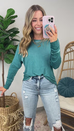 Deela Washed Scoop Neck Thumb Hole Top - FINAL SALE - Madison and Mallory