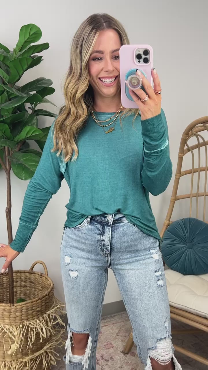 Deela Washed Scoop Neck Thumb Hole Top - FINAL SALE - Madison and Mallory