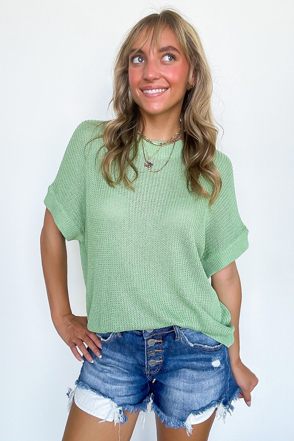 Sage / S Eliza Knit Short Sleeve Sweater Top - FINAL SALE - Madison and Mallory