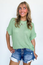 Sage / S Eliza Knit Short Sleeve Sweater Top - FINAL SALE - Madison and Mallory