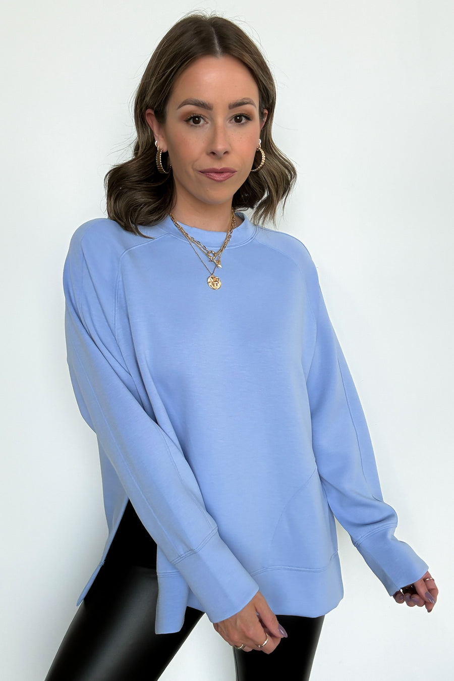 Spring Blue / S Julien Scuba Knit Side Slit Pullover - Madison and Mallory