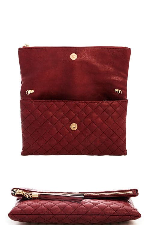  Glambition Quilted Faux Leather Clutch - Dark Tan - FINAL SALE - Madison and Mallory