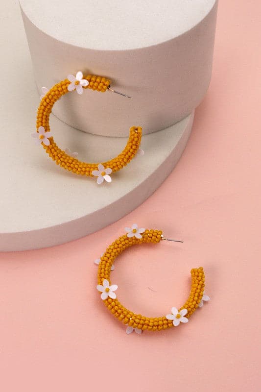  All About Sunshine Seed Bead Floral Hoop Earrings - FINAL SALE - Madison and Mallory