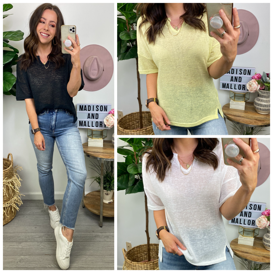  Above Basic Notched V-Neck Top - Madison and Mallory