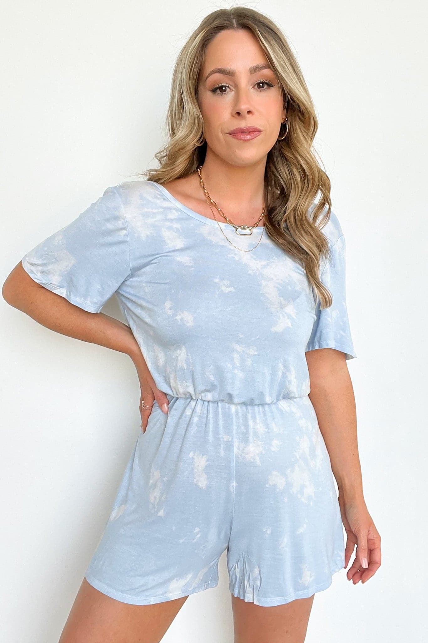  Addyna Cloudwash Open Back Romper - FINAL SALE - Madison and Mallory