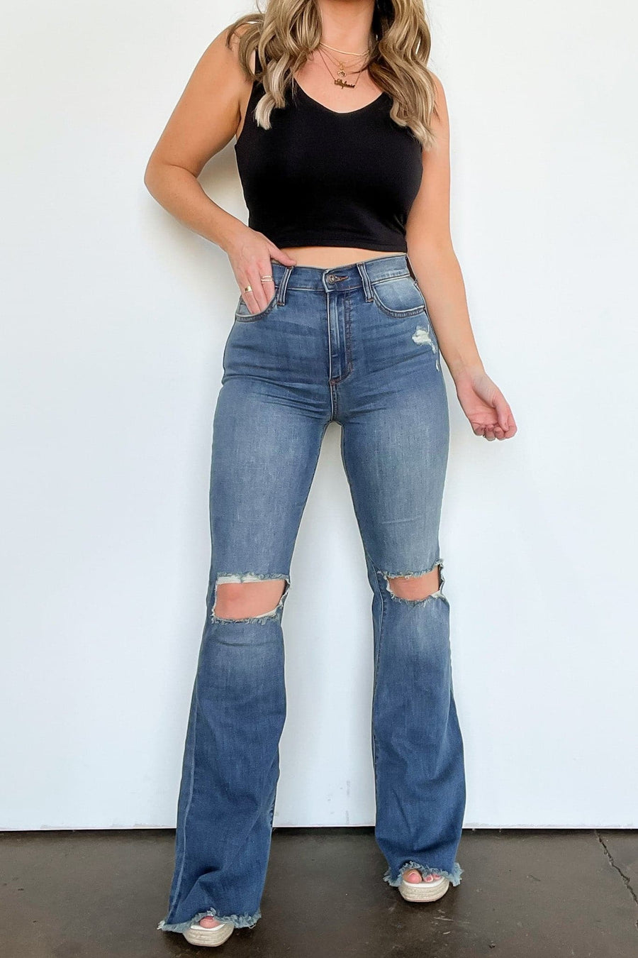 25 / Denim Adinah Distressed Flare Jeans - BACK IN STOCK - Madison and Mallory