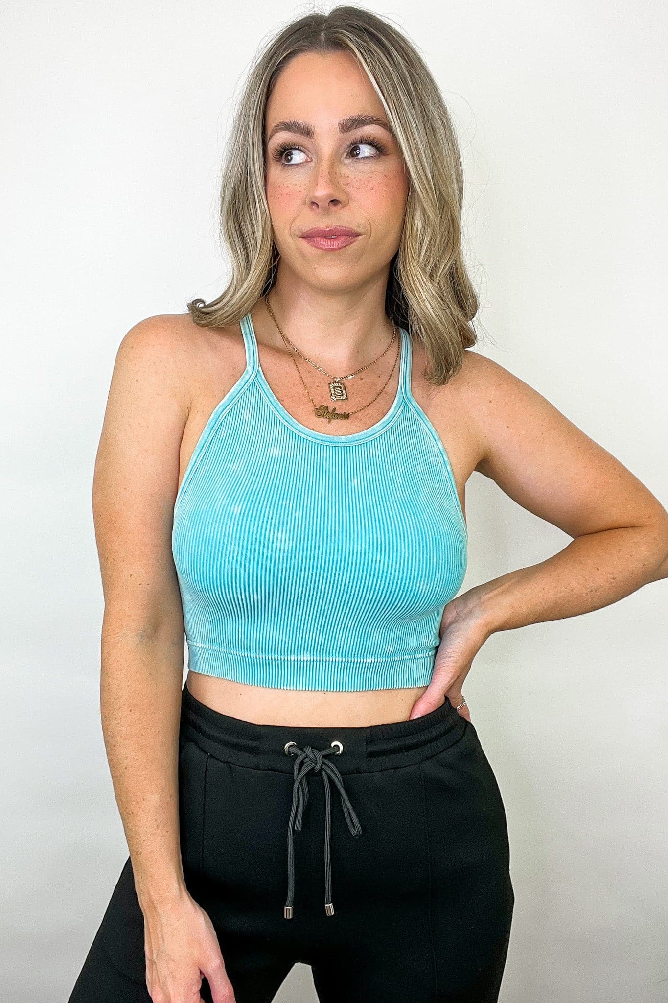 Ice Blue / SM Aimara Washed Ribbed Seamless Cropped Top - BACK IN STOCK - Madison and Mallory